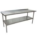 Bk Resources Work Table Stainless Steel With Undershelf, 1.5" Rear Riser 72"Wx24"D VTTR-7224